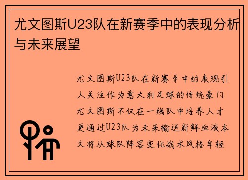 尤文图斯U23队在新赛季中的表现分析与未来展望