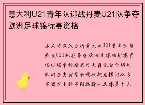 意大利U21青年队迎战丹麦U21队争夺欧洲足球锦标赛资格