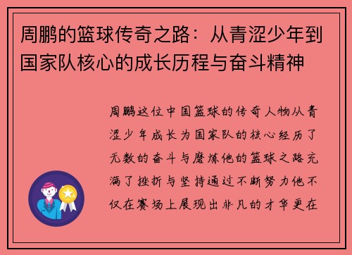 周鹏的篮球传奇之路：从青涩少年到国家队核心的成长历程与奋斗精神