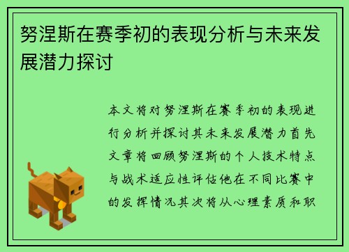 努涅斯在赛季初的表现分析与未来发展潜力探讨