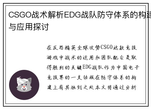 CSGO战术解析EDG战队防守体系的构建与应用探讨